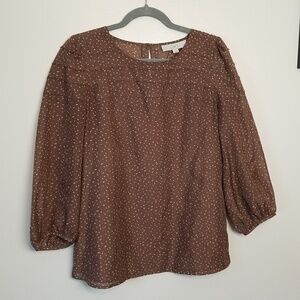 LOFT Polka Dot Blouse Brown Tan Small